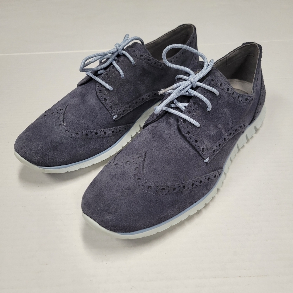 Cole Haan ZeroGrand WingTip Oxfords Women’s Size 10.5 Navy Blue Suede Lace Up - Picture 2 of 8